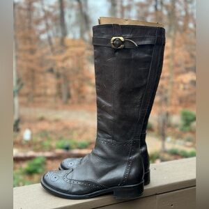 LAVORAXIONE ARTIGIANA GORGEOUS TOLL  BROWN,LEATHER ZIP UP BOOTS 39
